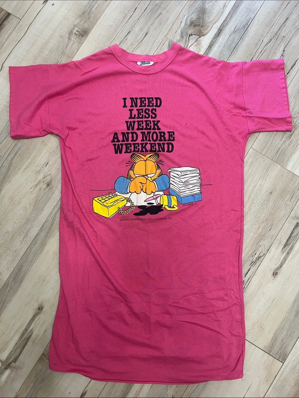Vintage 1978 RARE Garfield Graphic Pink Pajama Shirt